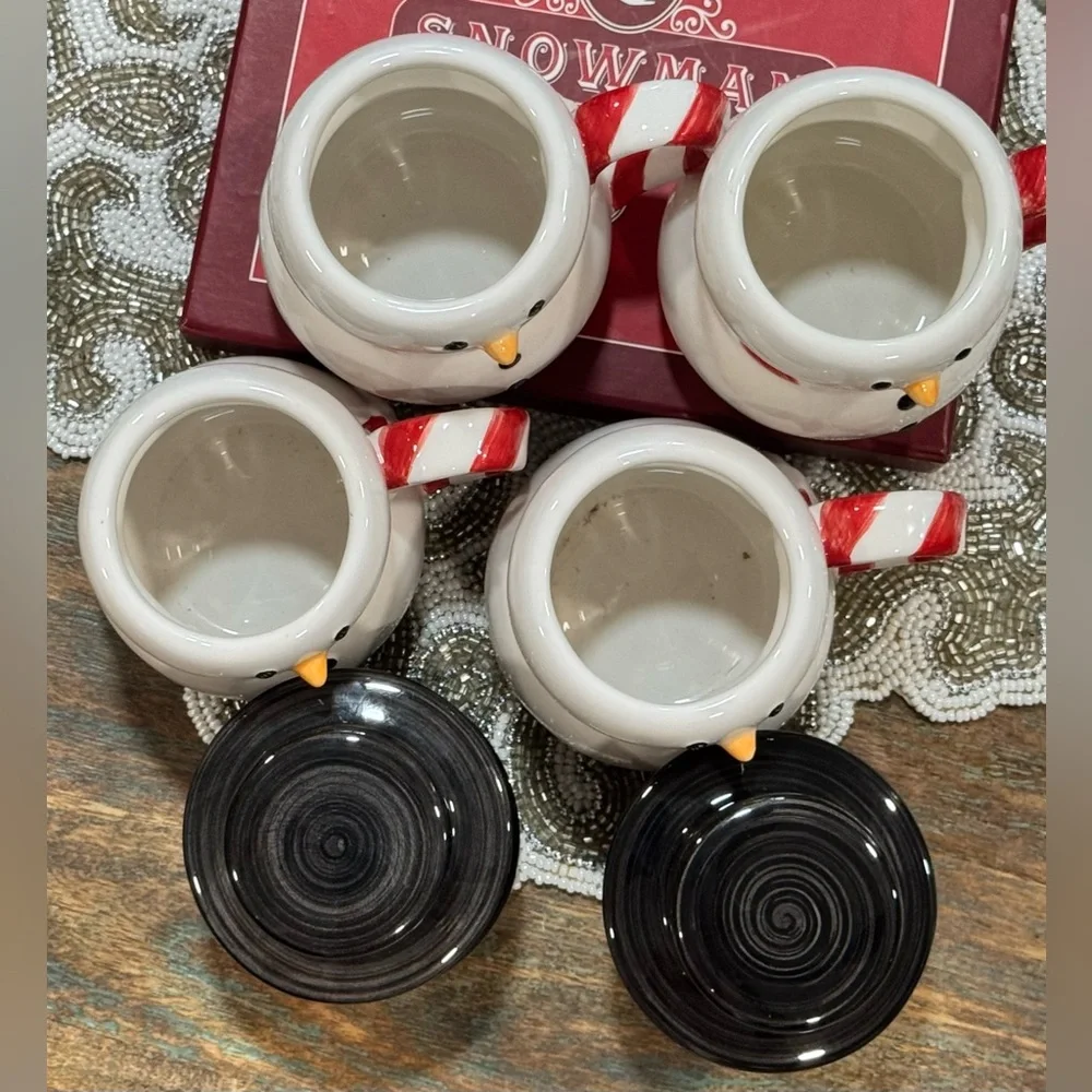 NIB Williams-Sonoma Holiday Snowman Mugs Set of 4 w/ Top Hat Lids – New in Box